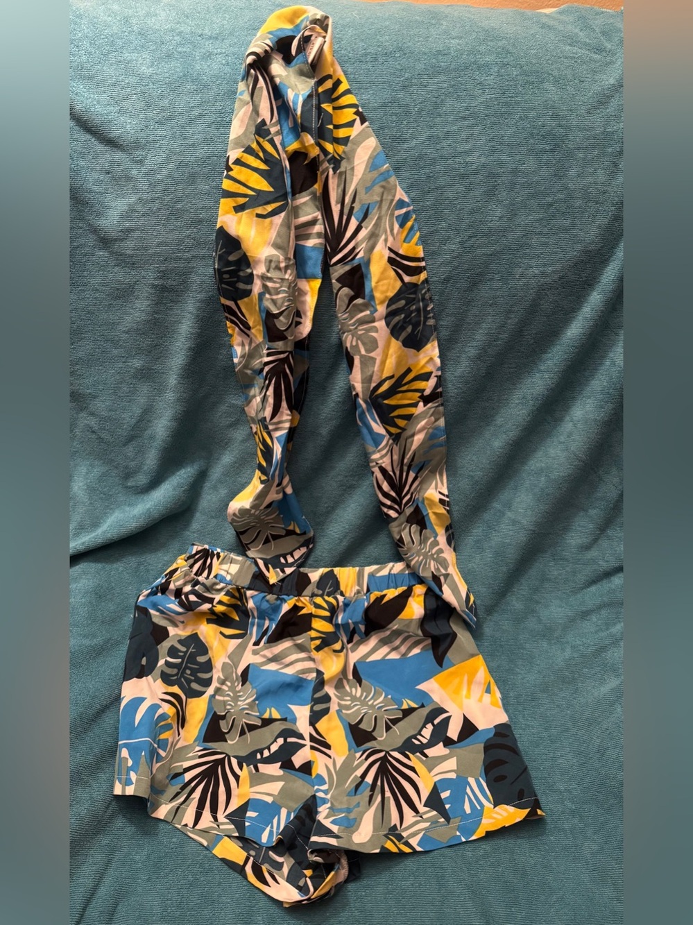 SHEIN Multicolor Tropical Leaf Tie-Waist Kids Shorts